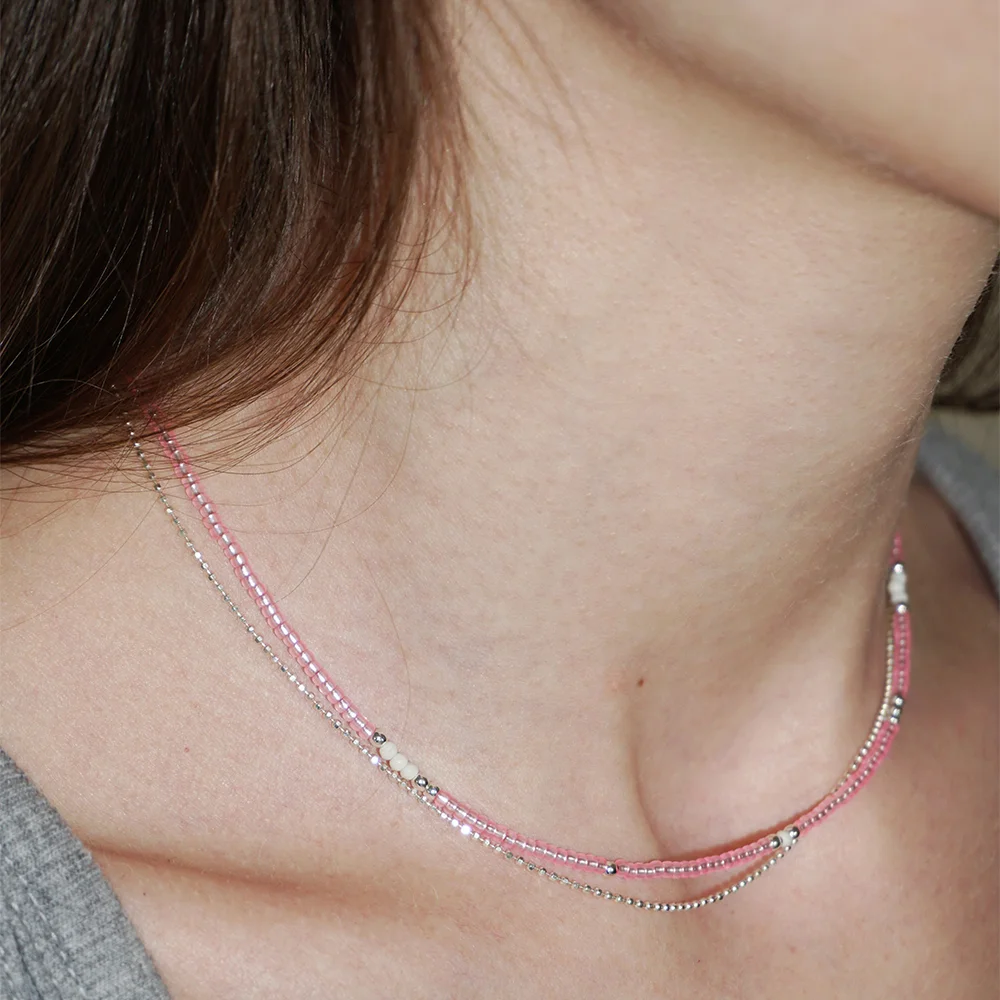 LOVE SKINNY BEADS NECKLACE GLOW PINK