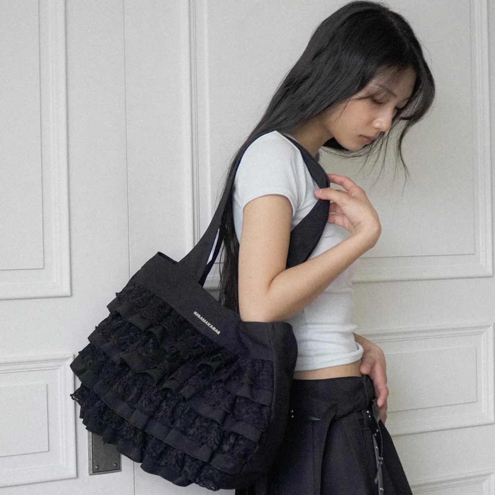 Frilled Shopper Bag (Black)