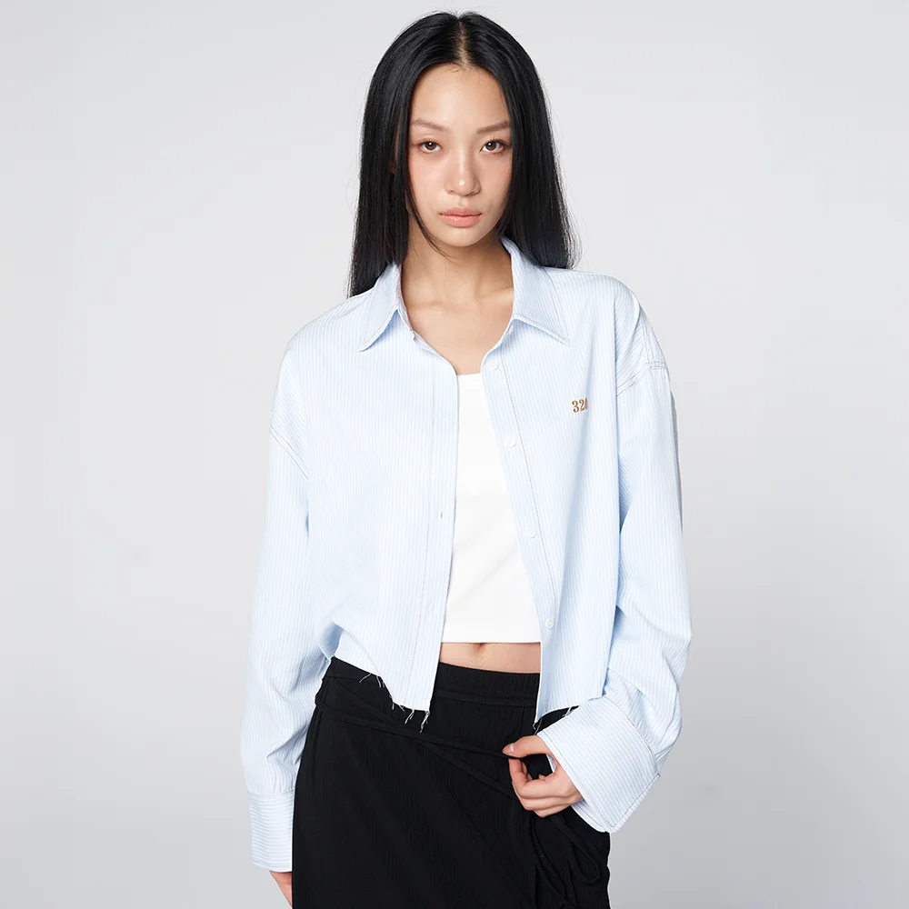 Contrast Stitch Stripe Cut-Off Short Shirt