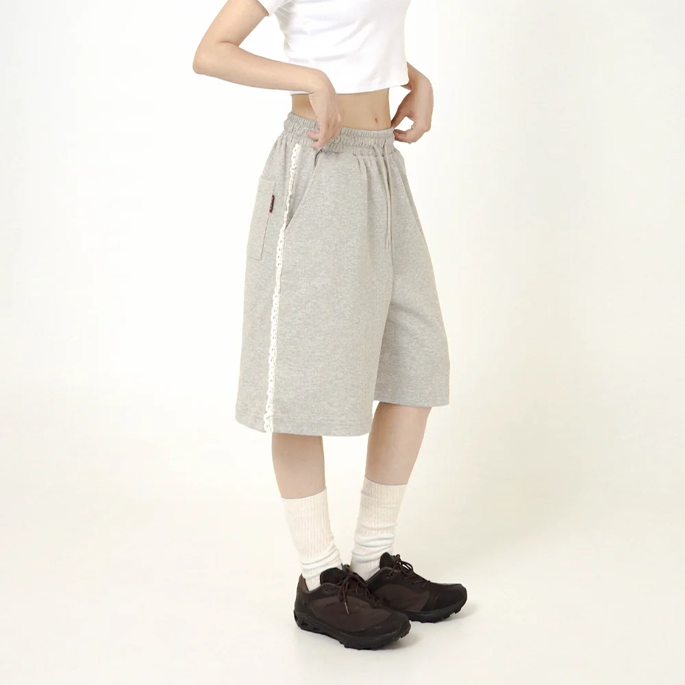 Lace Track Bermuda Shorts Gray