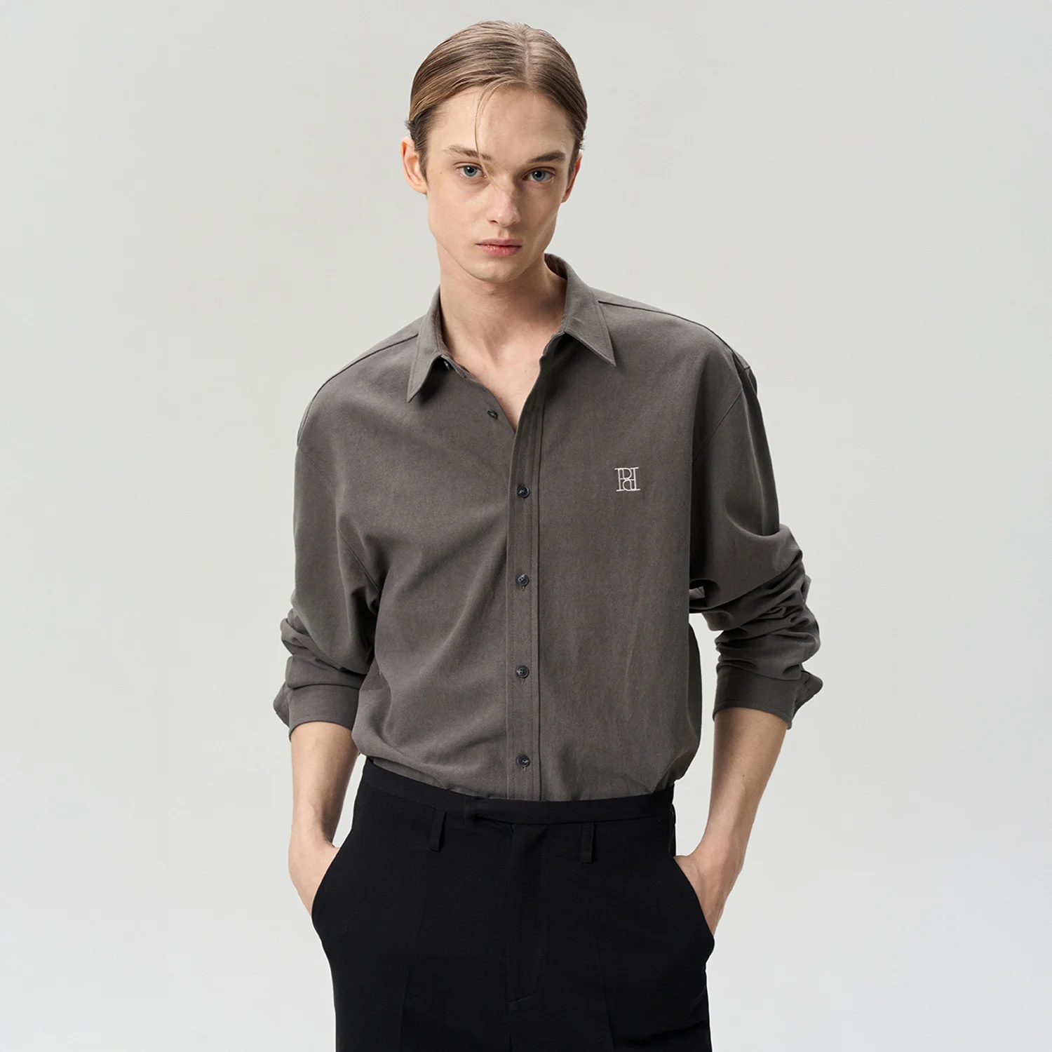 LOGO EMBROIDERED SHIRT CHARCOAL
