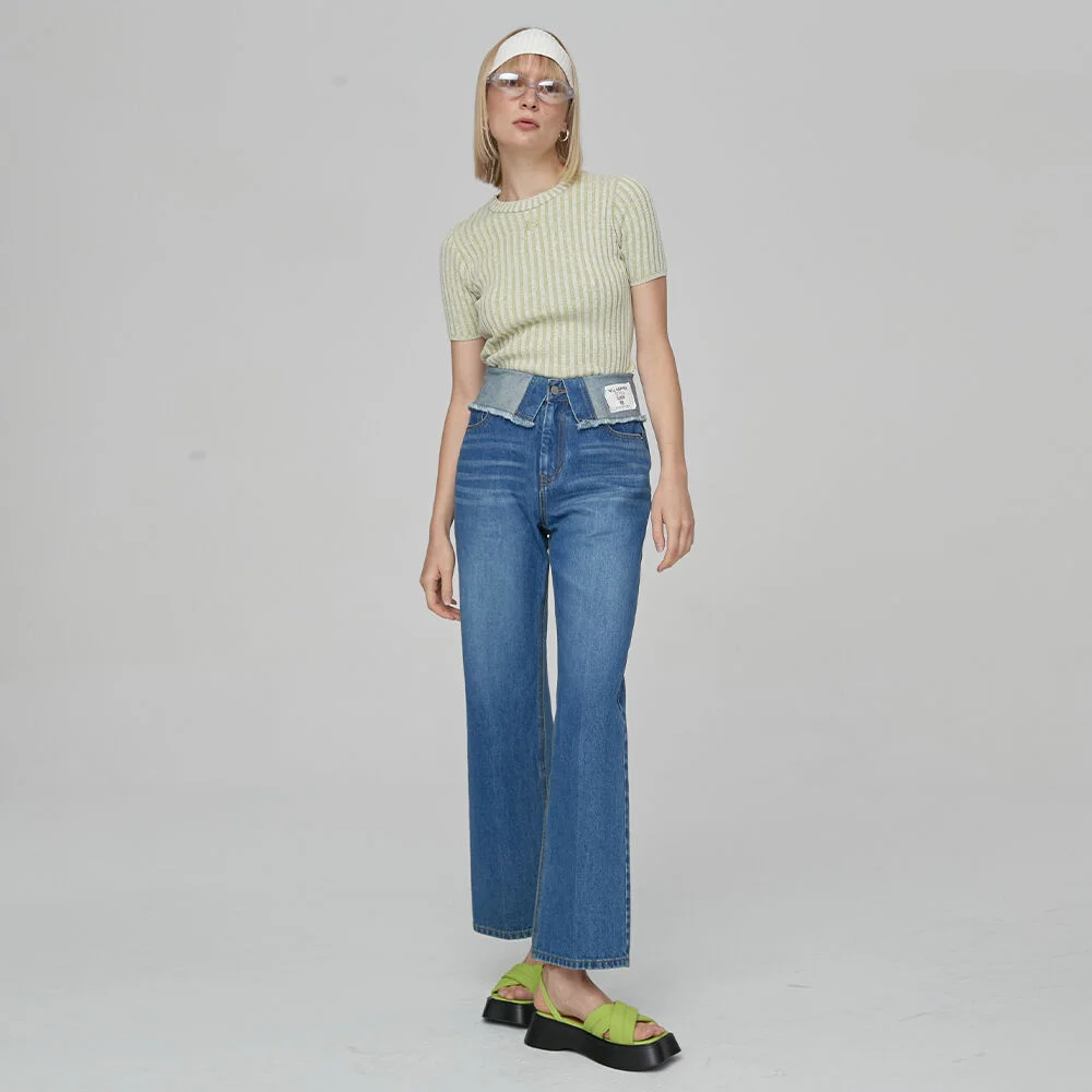 FOLDOVER HIGH-RISE DENIM - BLUE