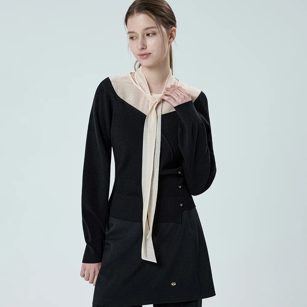 it MICHA 蝴蝶結 綁帶 紋理 色塊 套頭 ITP9BPO720_2colors