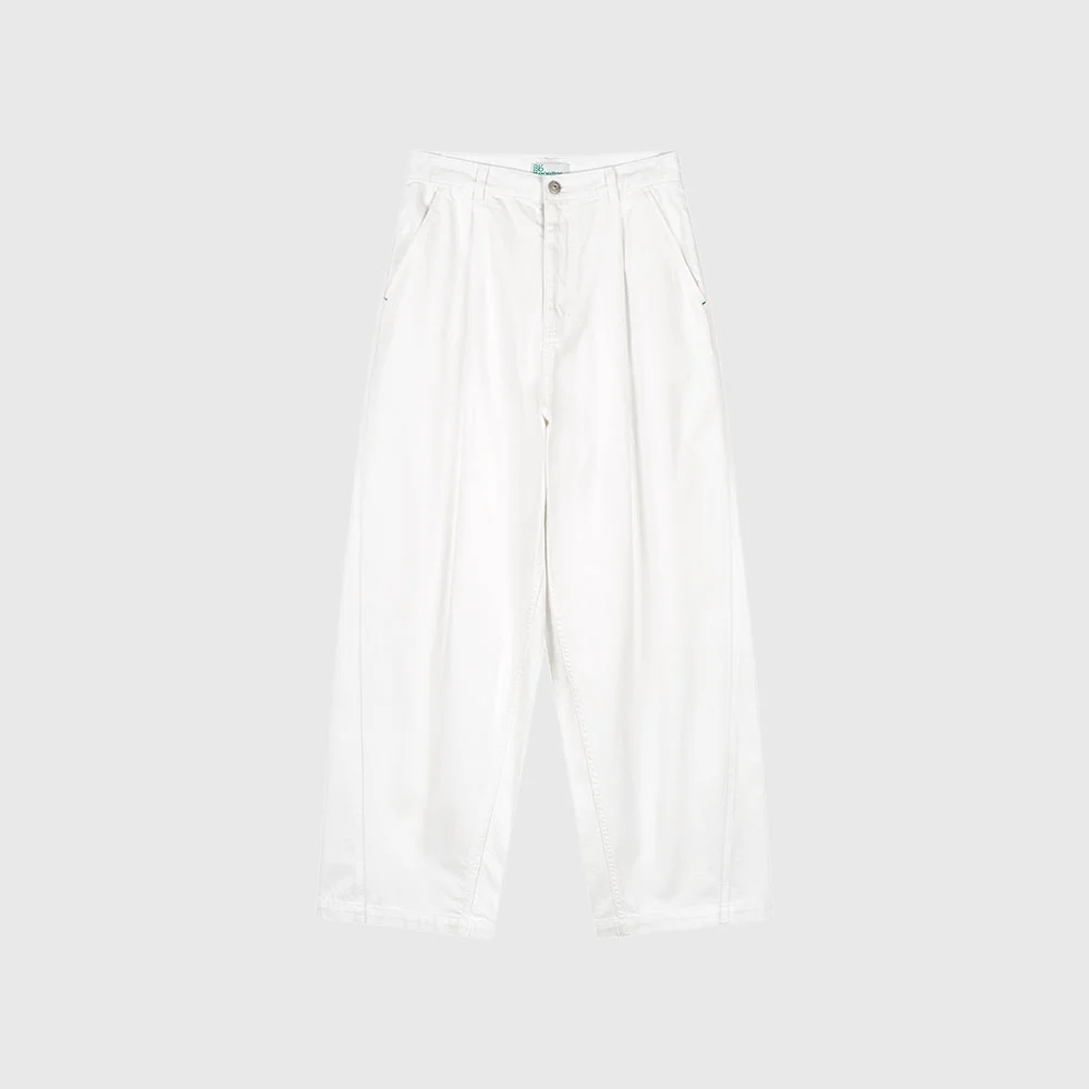 斜紋 寬版 褲子 (Off White)