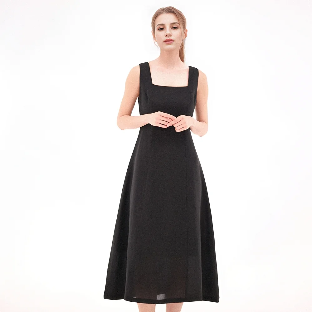 Square neck Sleeveless Dress _Black