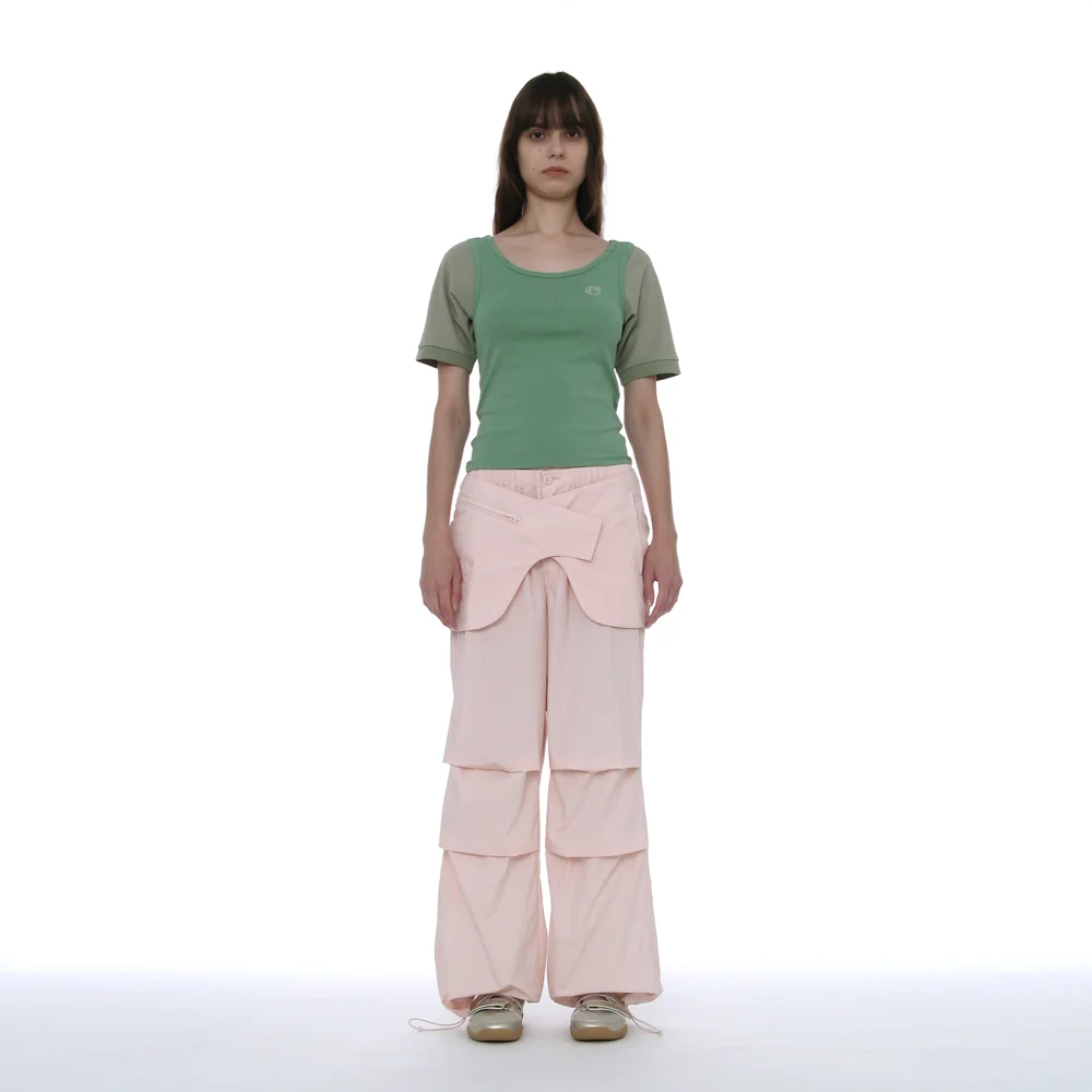 BELTED LAYERED PARACHUTE PANTS_PINK