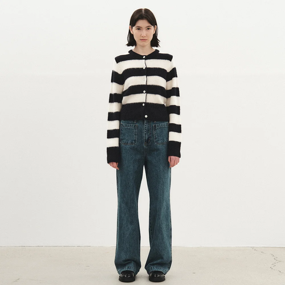 two tone cardigan - ivory navy