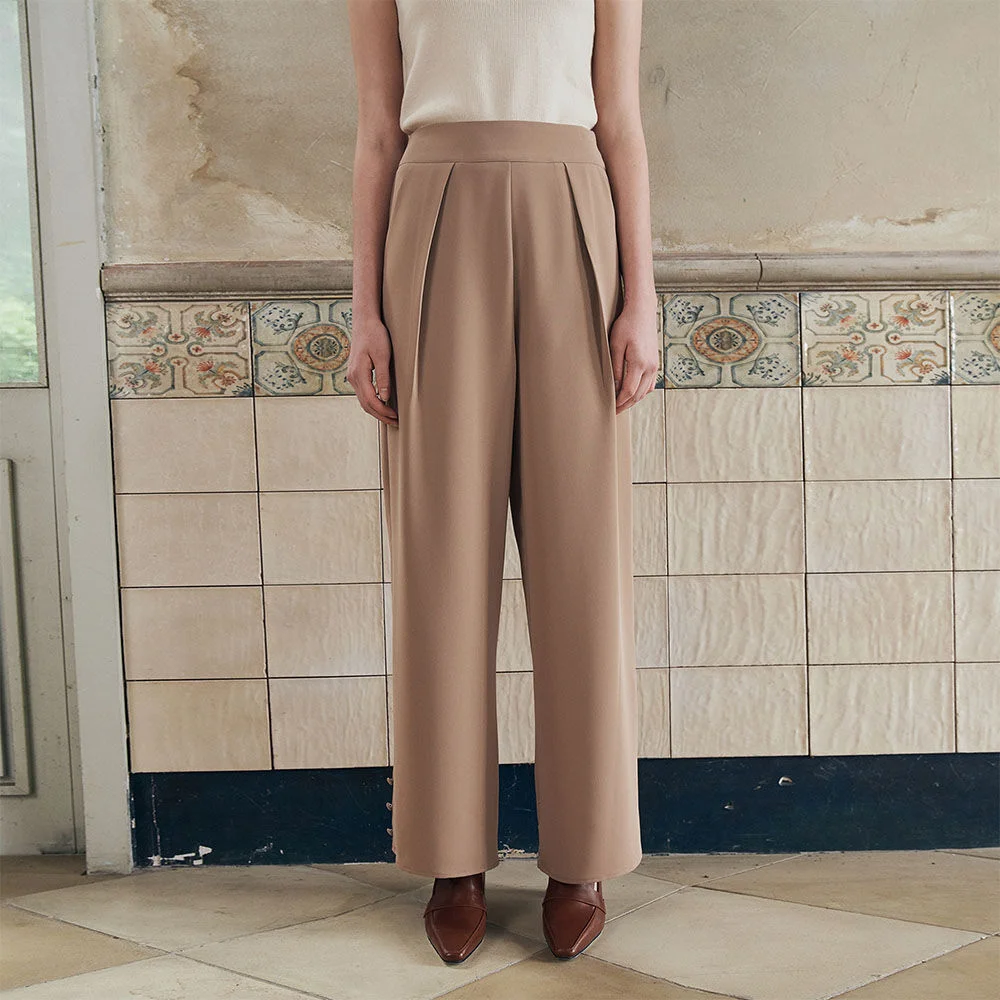 Button wide slacks - beige