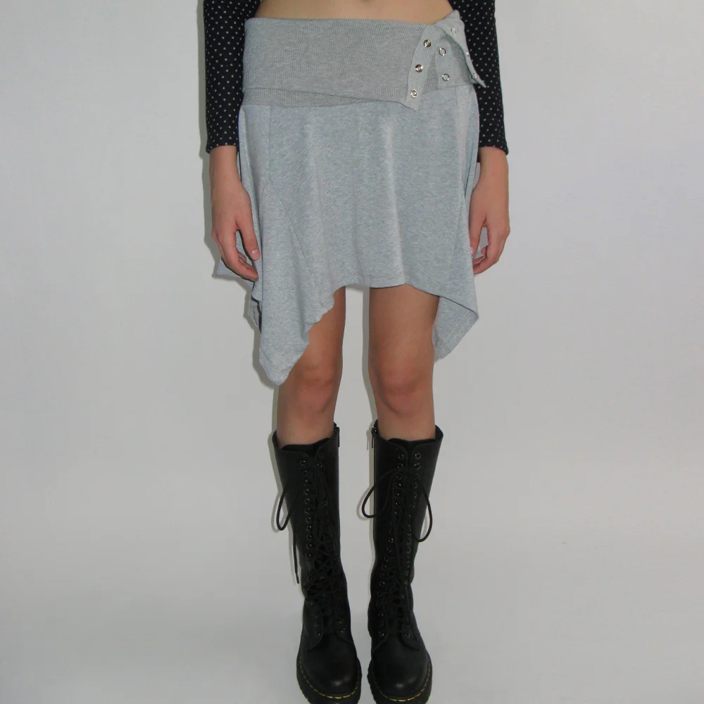 ROLLOVER SNAP FLARED SKIRT_MELANGE GREY