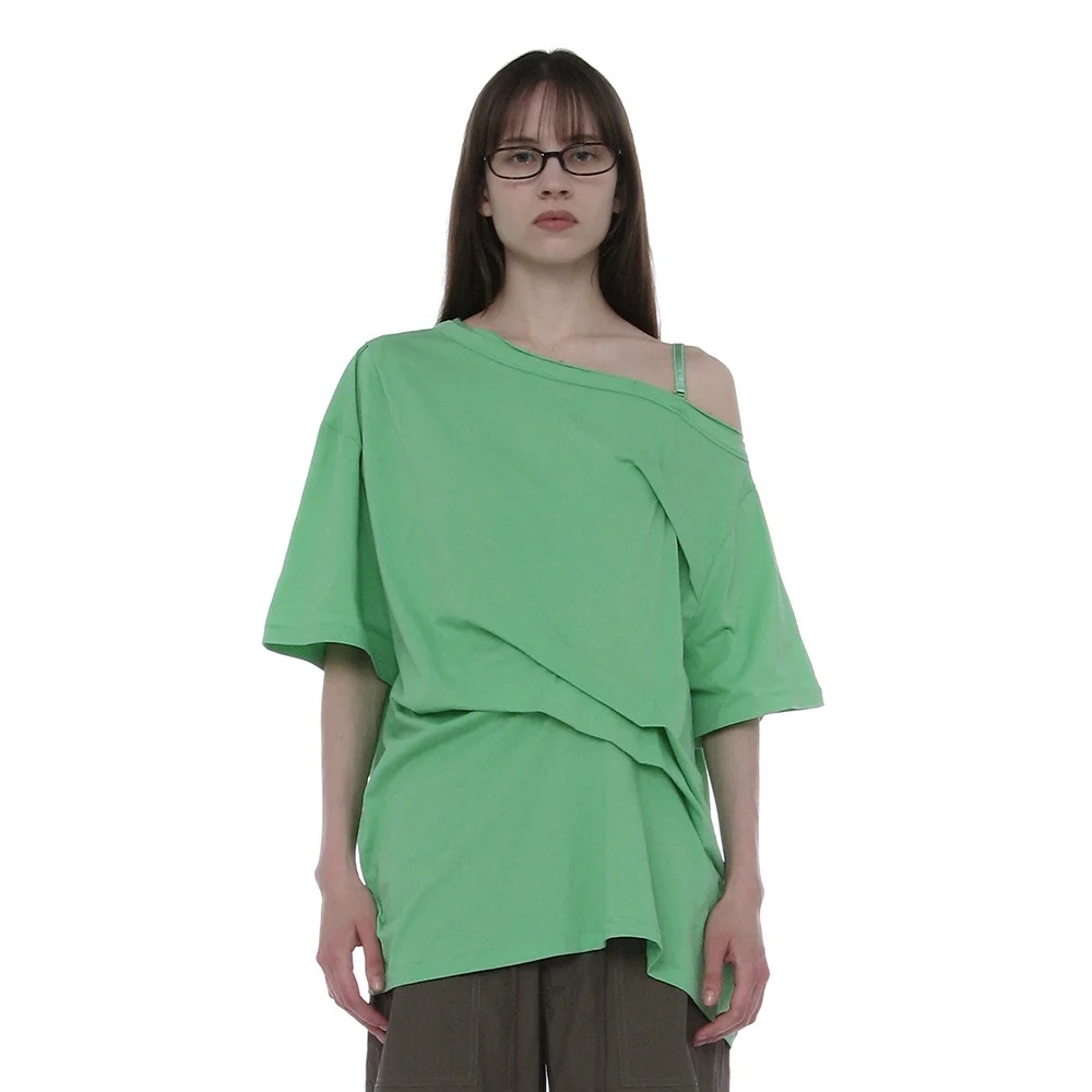 DRAPE PIN-TUCK UNBALANCED TOP_NEON GREEN