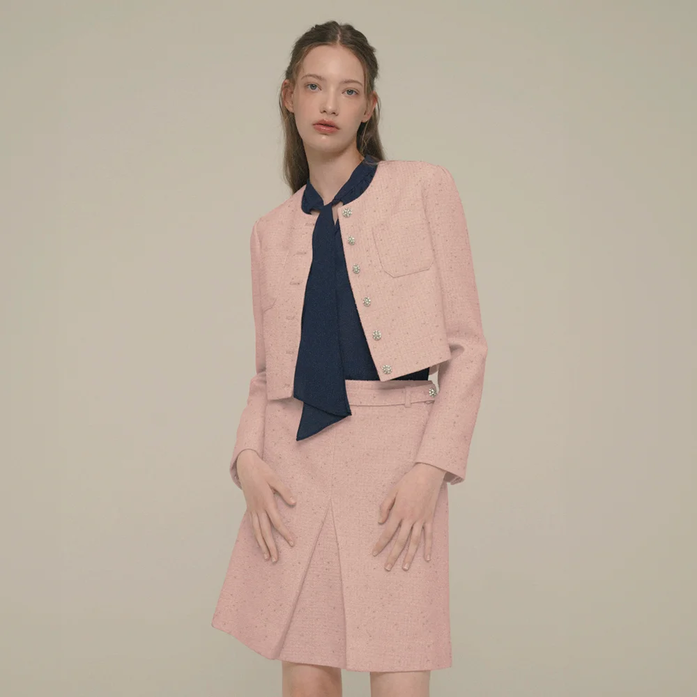 Crystal-Buttons Cropped Tweed Jacket_Shell Pink