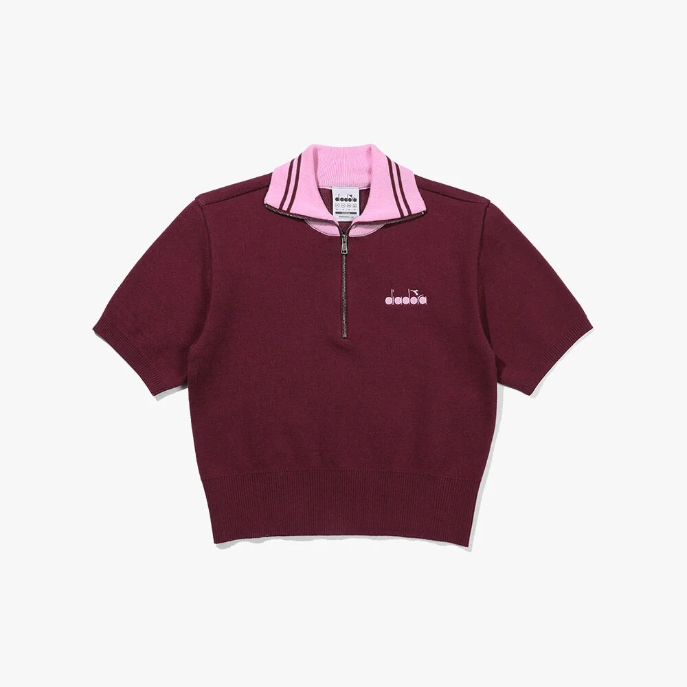 網球 半拉鏈 毛衣 女裝 BURGUNDY