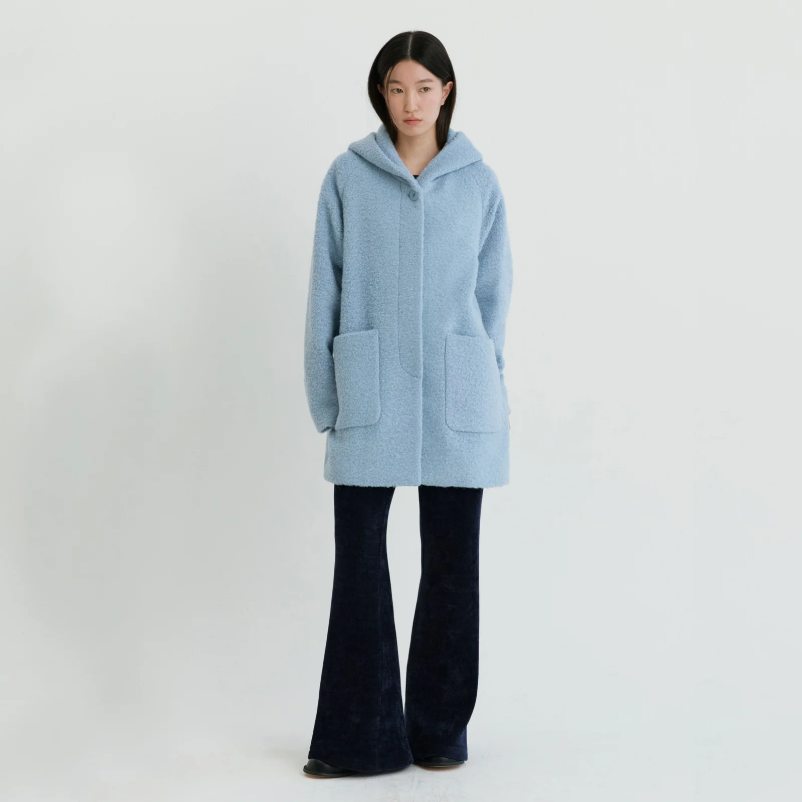 Hoodie Half Coat-Lightblue