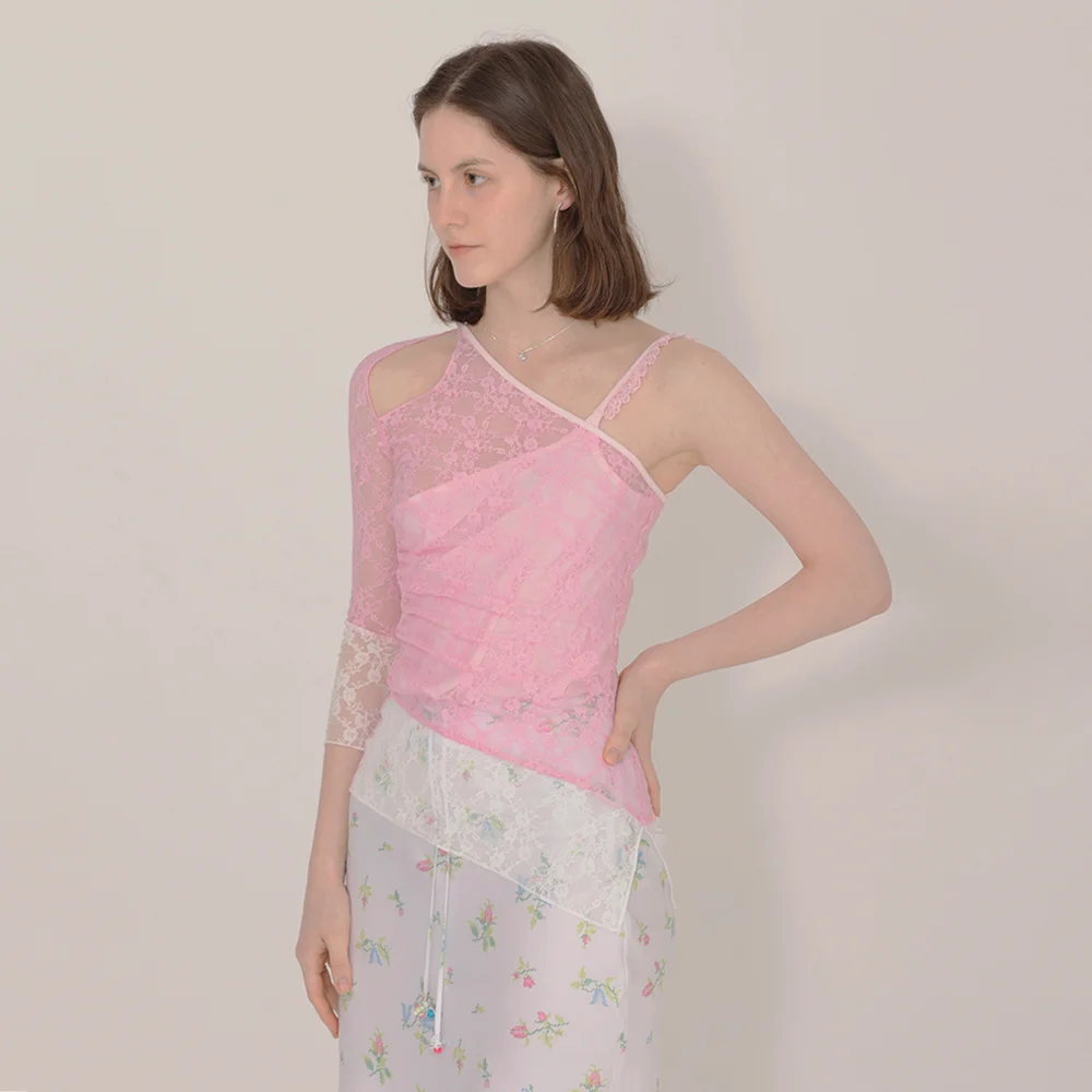 Lace Cut-out One Shoulder Top