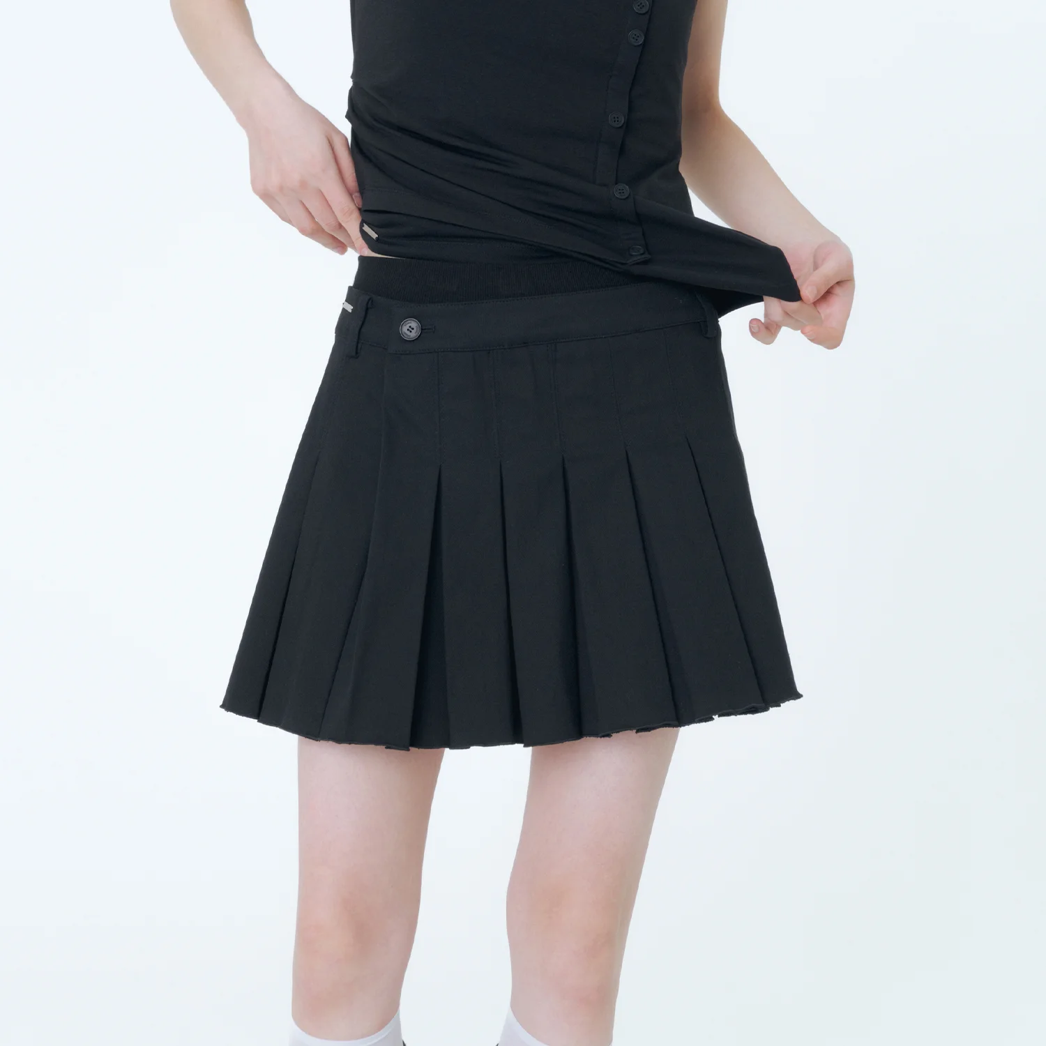 Ribbed layered pleats skirt BLACK