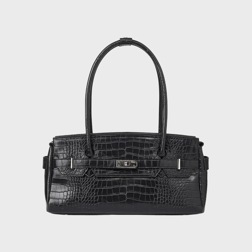 CROCODILE PATTERN TWO-WAY BAG IN BLACK