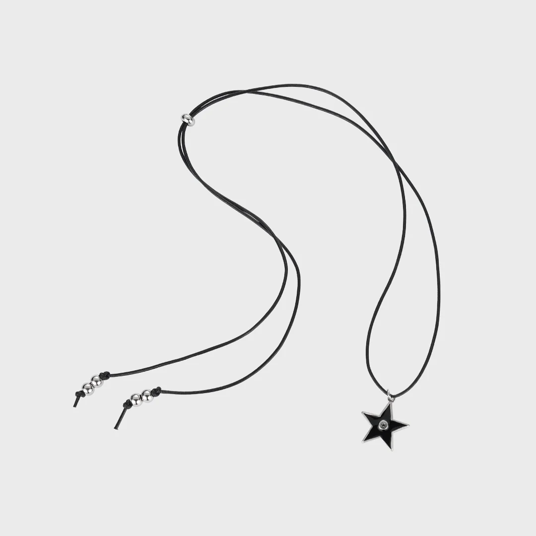 starry leather necklace-black