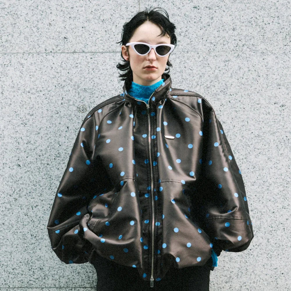 (W) Dot Voluminous Balloon Blouson (BRN)