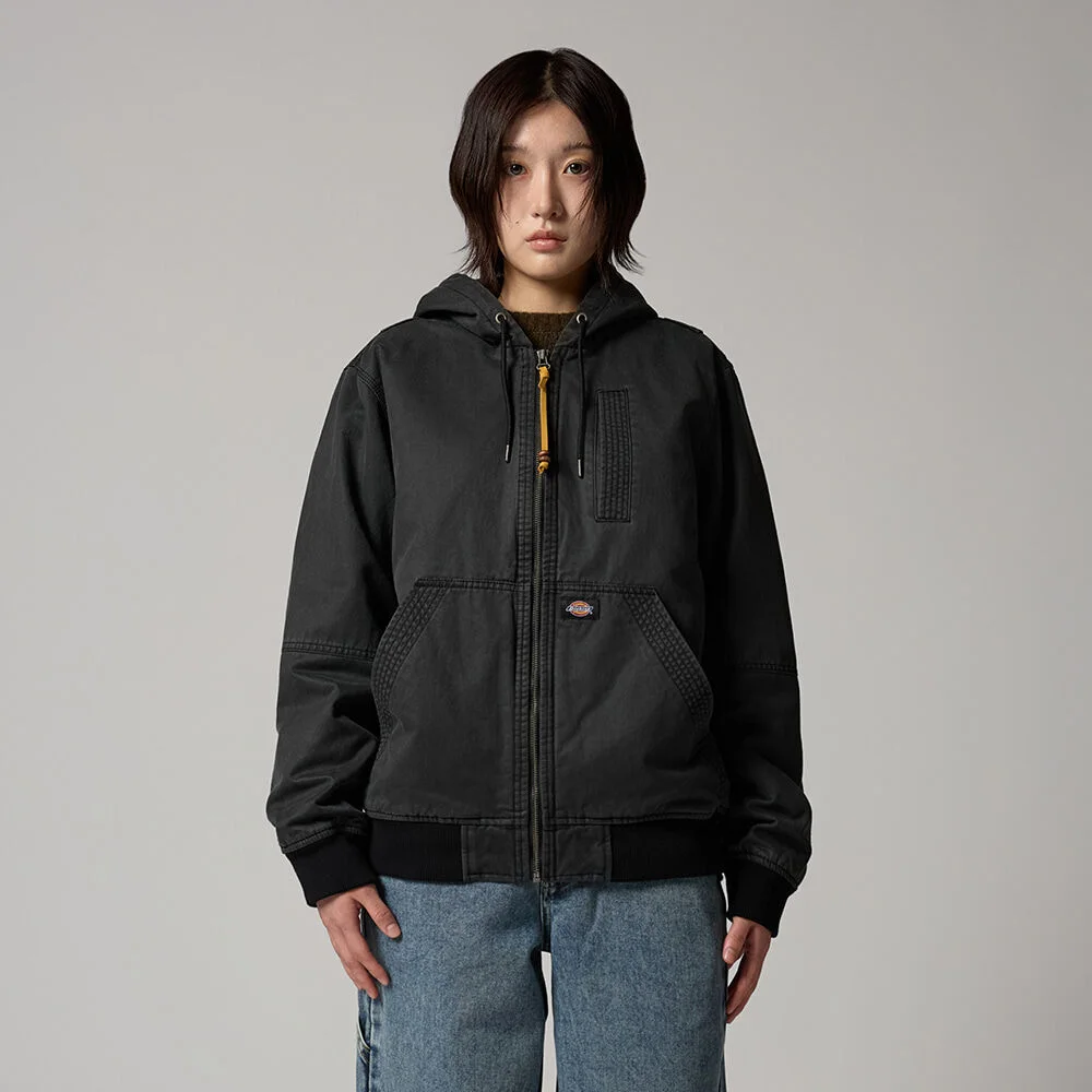 帆布 鋪棉 連帽衫 拉鏈 Black