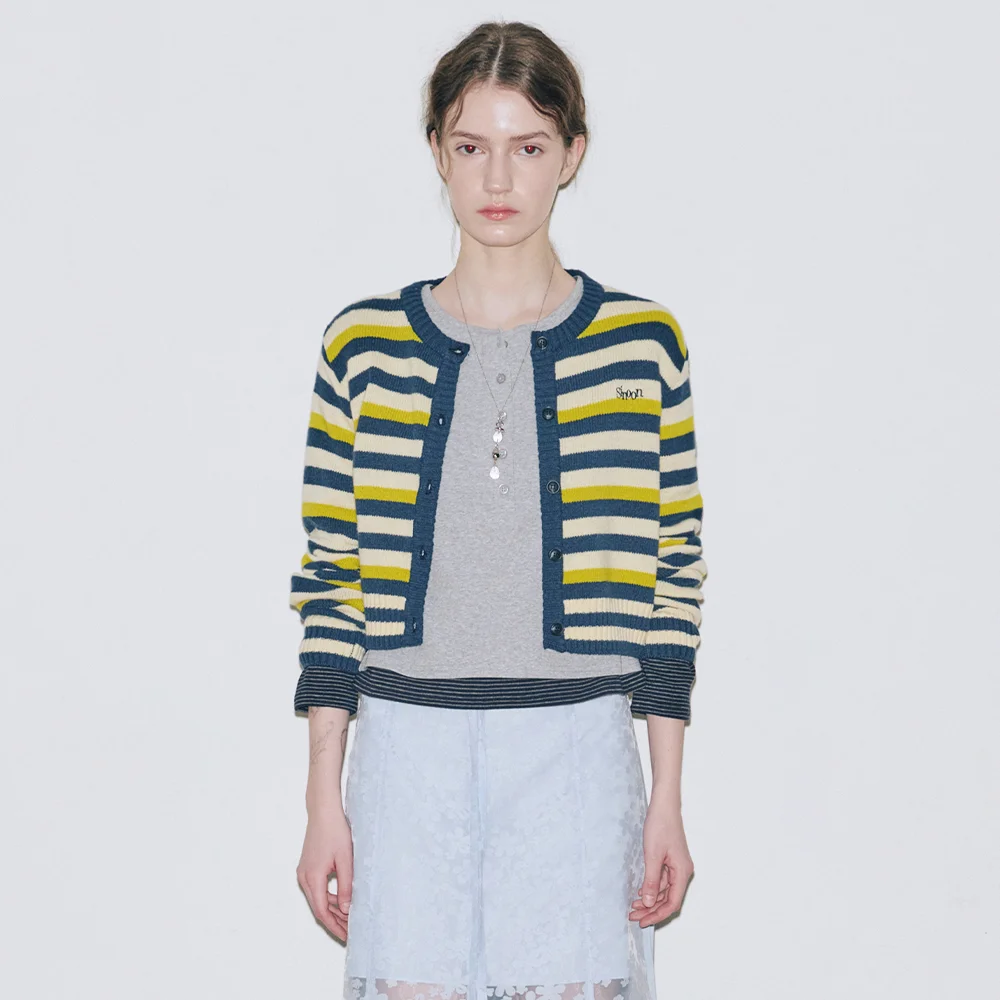 Stripe Crop Cardigan (Navy)