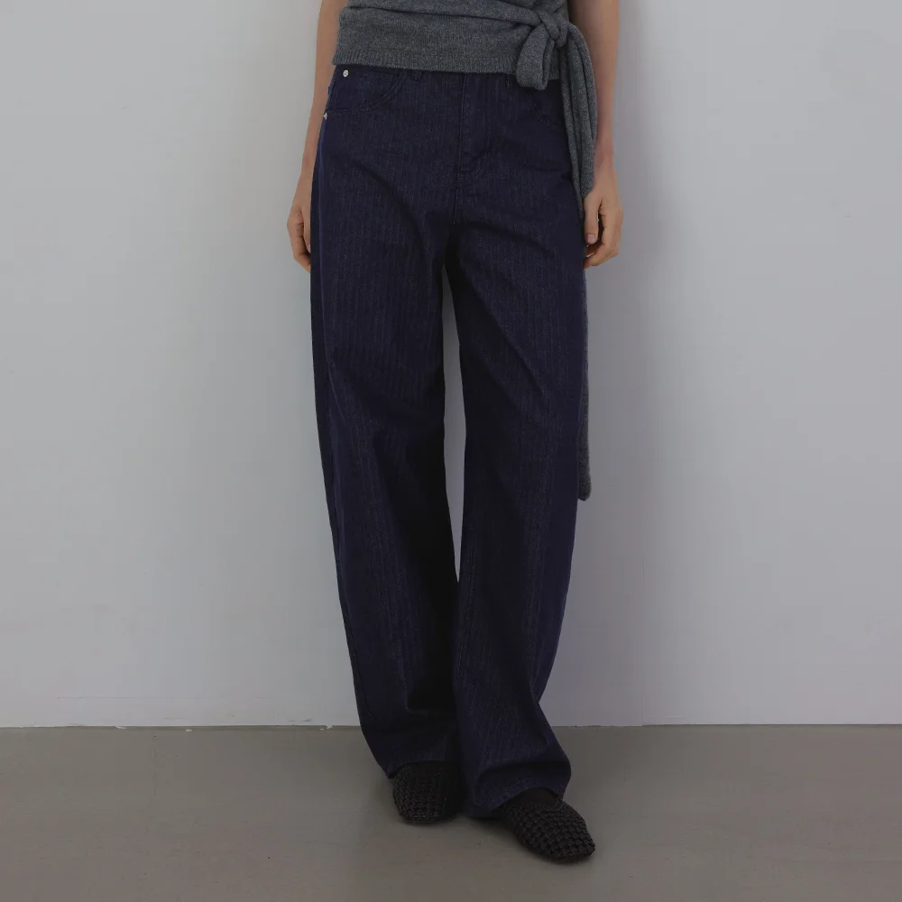 Raw-Cut Herringbone Denim Pants