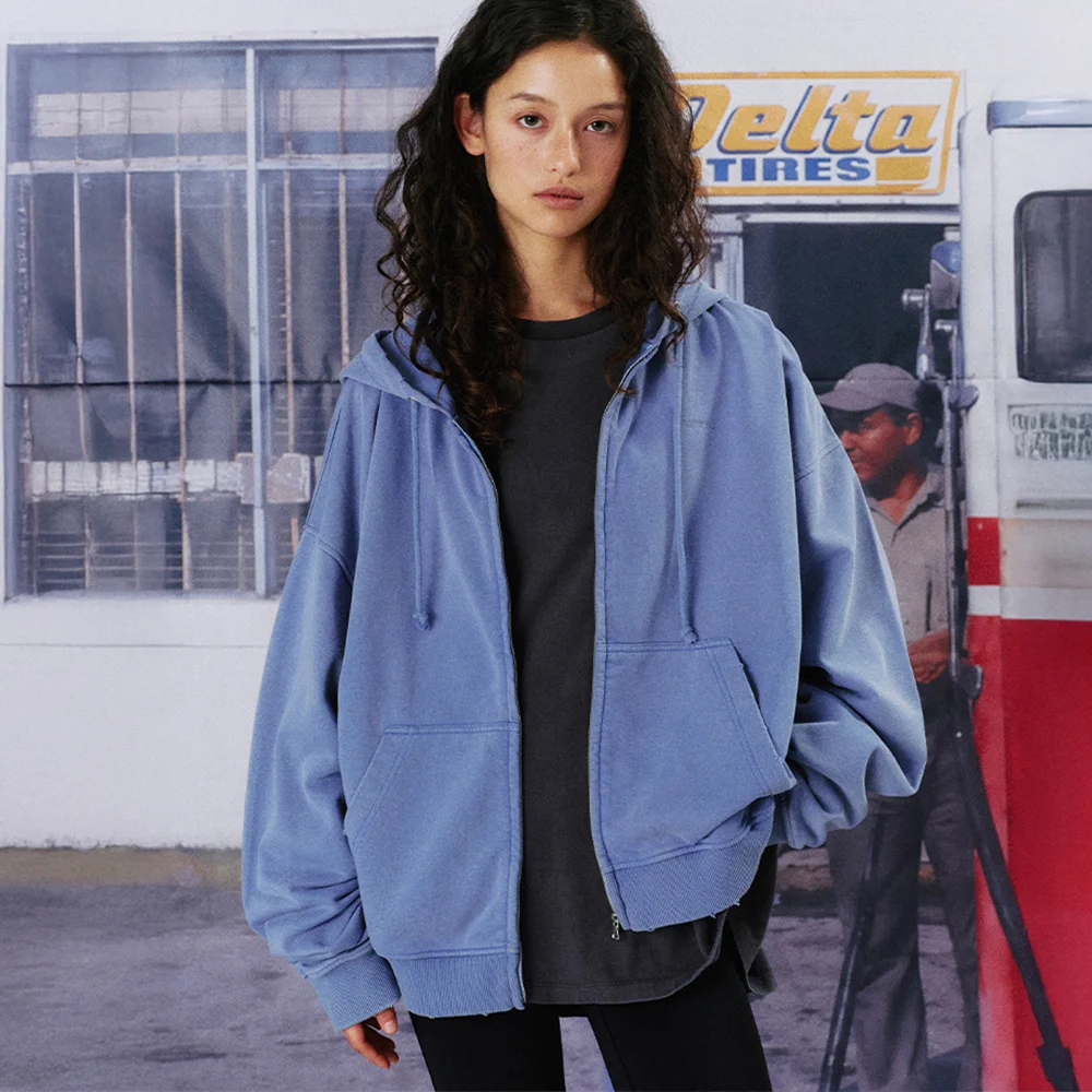 WEATHER HOODED ZIP UP_VINTAGE BLUE