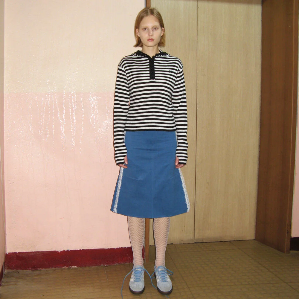 Side Frill Midi Skirt (Blue)