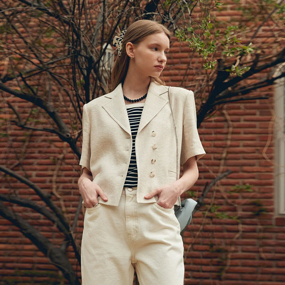 HALF DOUBLE LINEN JACKET (oat ivory)