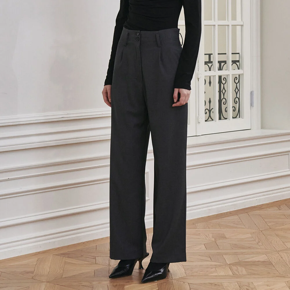 Highwaist Button Trousers - Dark Gray