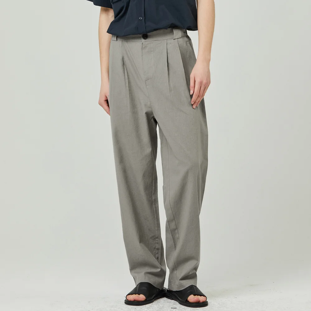 LINEN HALF BANDING PANTS _GREY