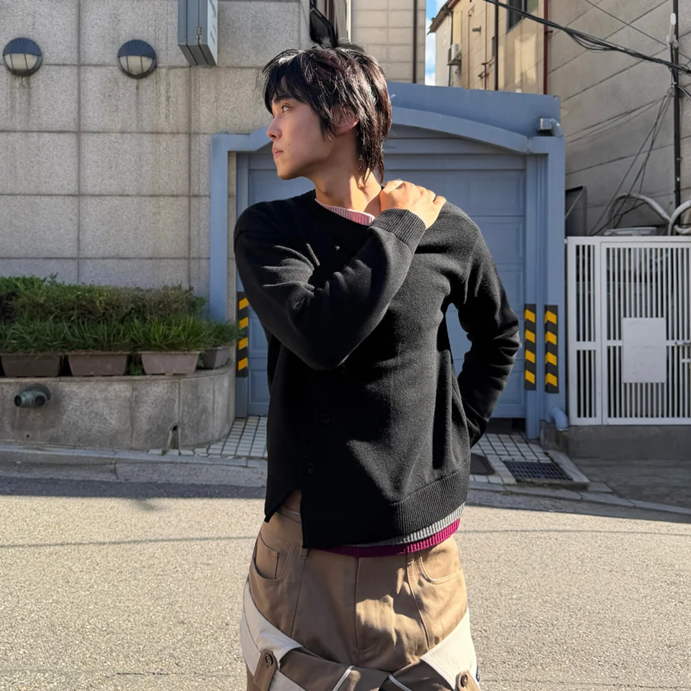 LAYERED CARDIGAN atb1433m(BLACK)