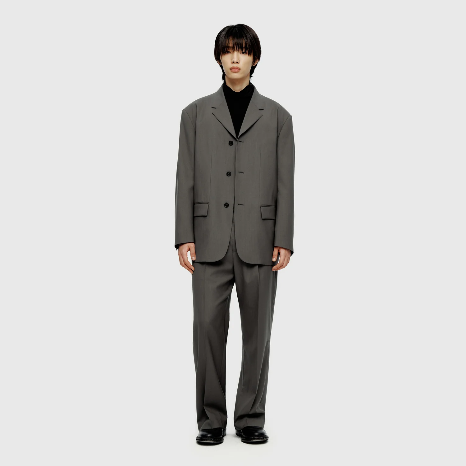 Fine Wool Single Jacket - Khaki Grey