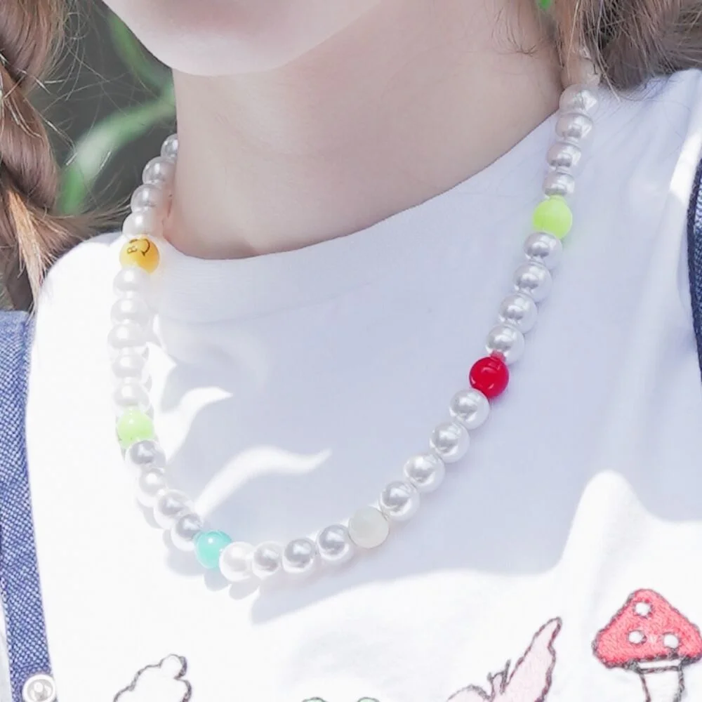Bold pearl kitsch smile ball Necklace 醒目 珍珠 Kitsch 笑臉 點綴 頸鏈