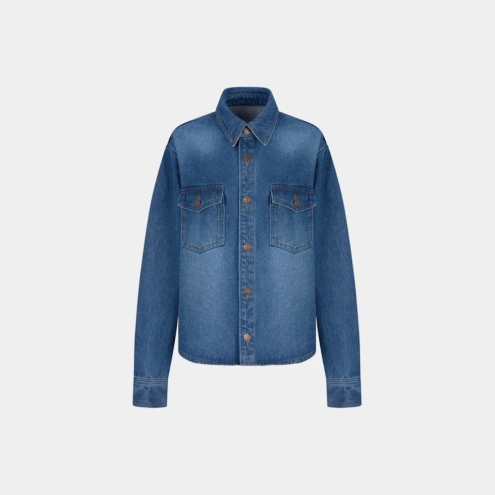 (M) TIMELESS WASHED DENIM SHIRT - DARK BLUE