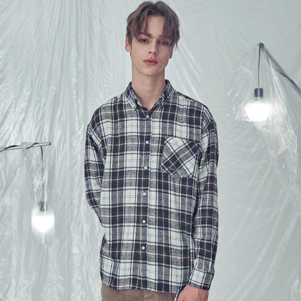 OVER FIT VEIN CHECK SHIRTS NAVY