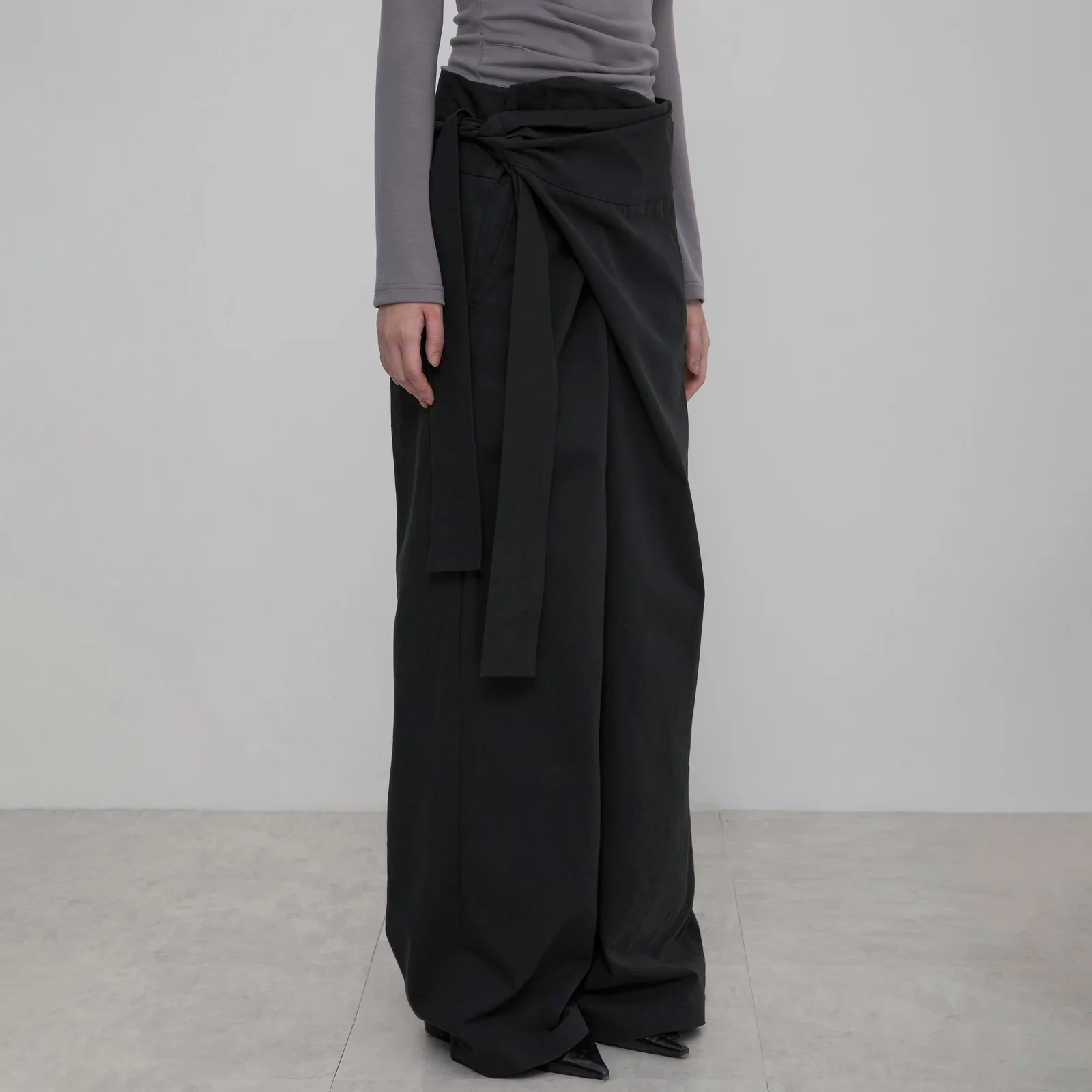 Layered Wrap Trousers (FL-255_Black)