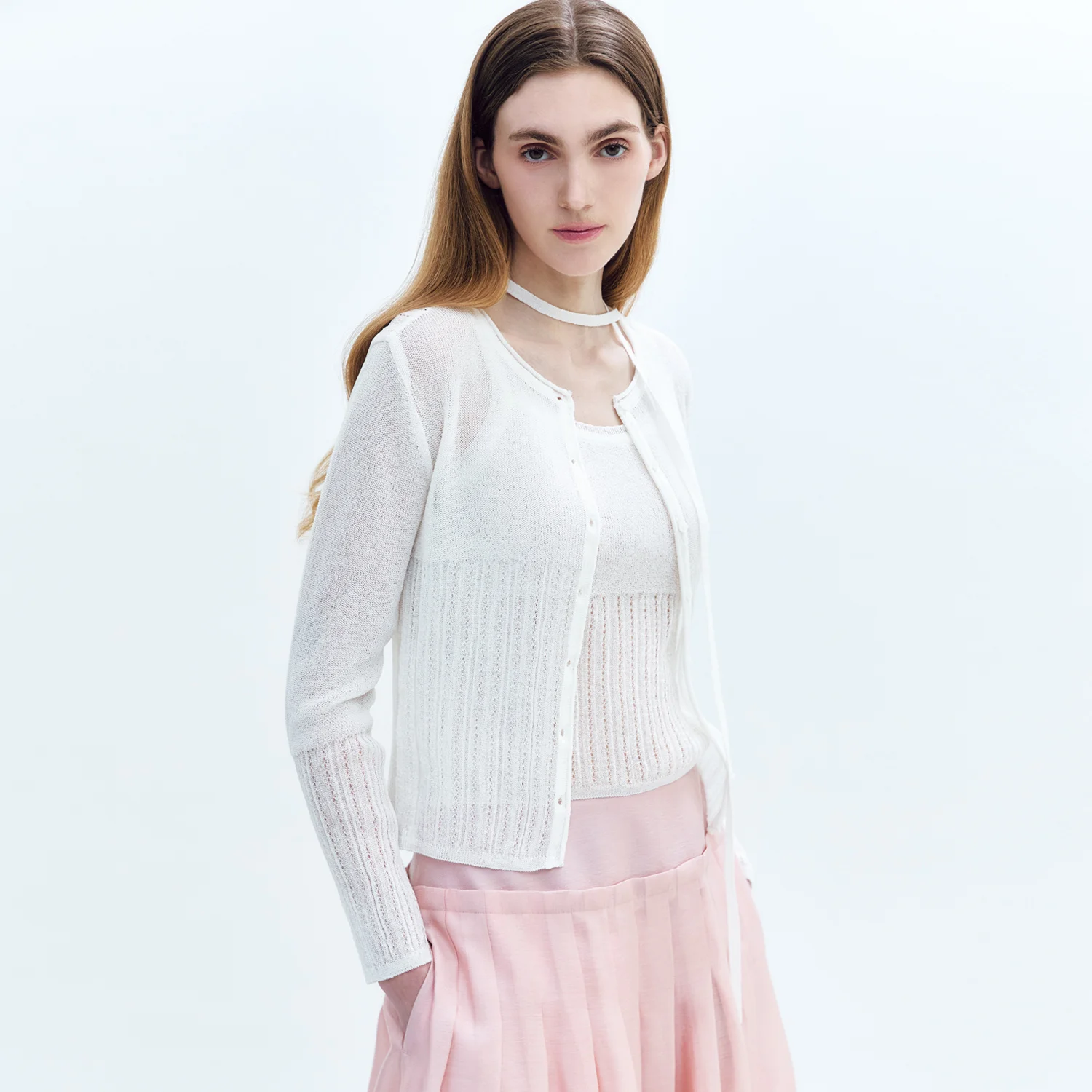 Skasi Weave Cardigan+Top SET IVORY