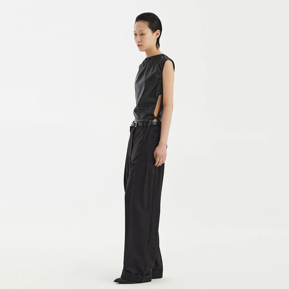 Faux Leather Sleeveless Top - Black
