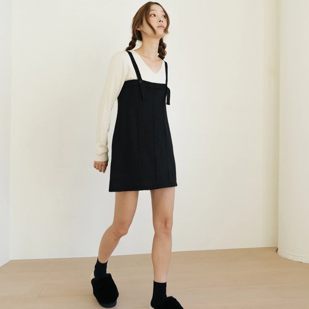 Soft Knit Strap Black Dress