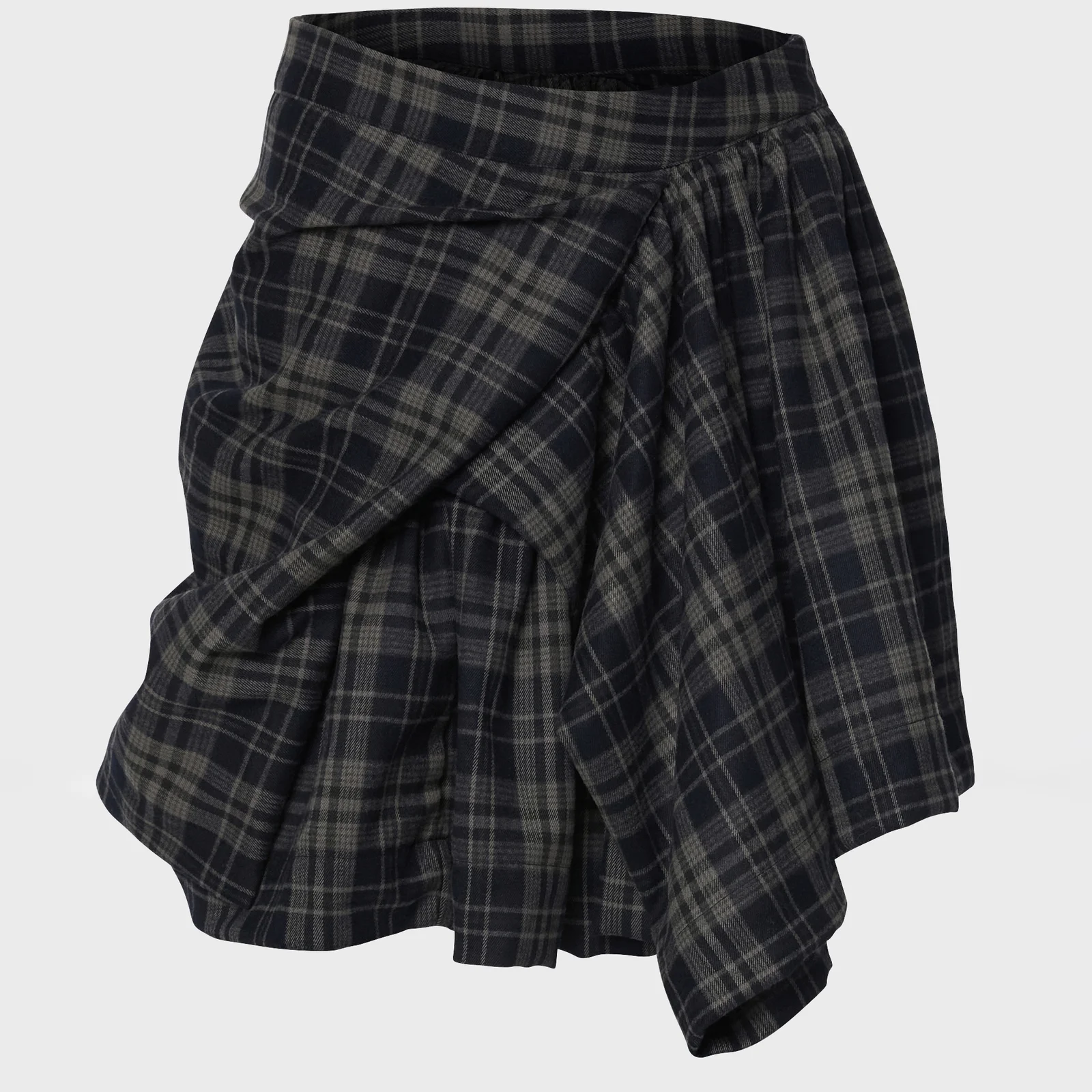 Asymmetrical Draped Layered Skirt (FL-252_Checkered)