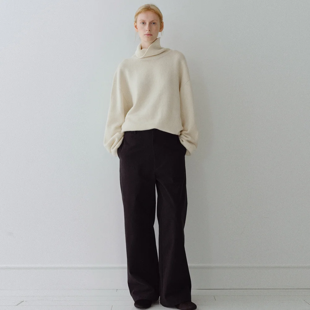 FLEECE COTTON WIDE PANTS_BLACK