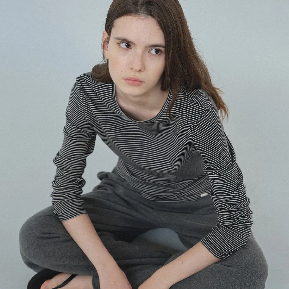 STRIPE COTTON TEE _Black