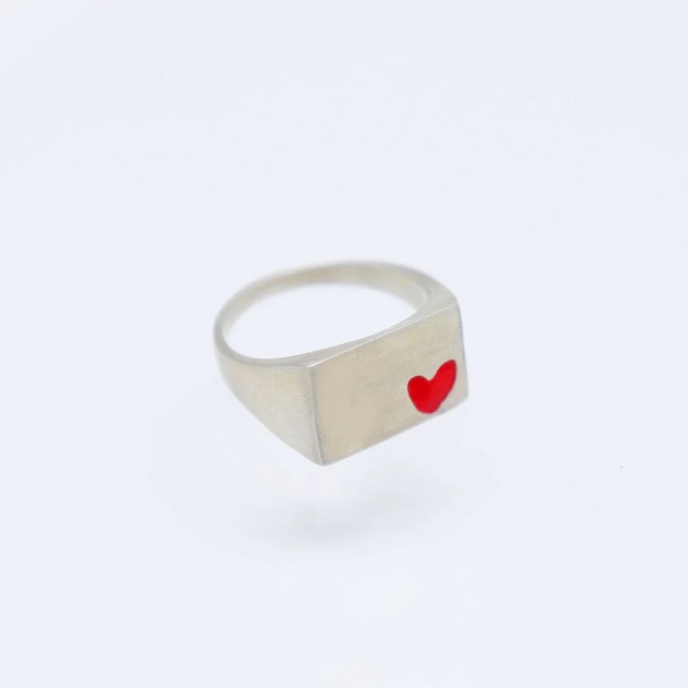 Enamel heart signet Ring 紅色 心形 醒目 戒指