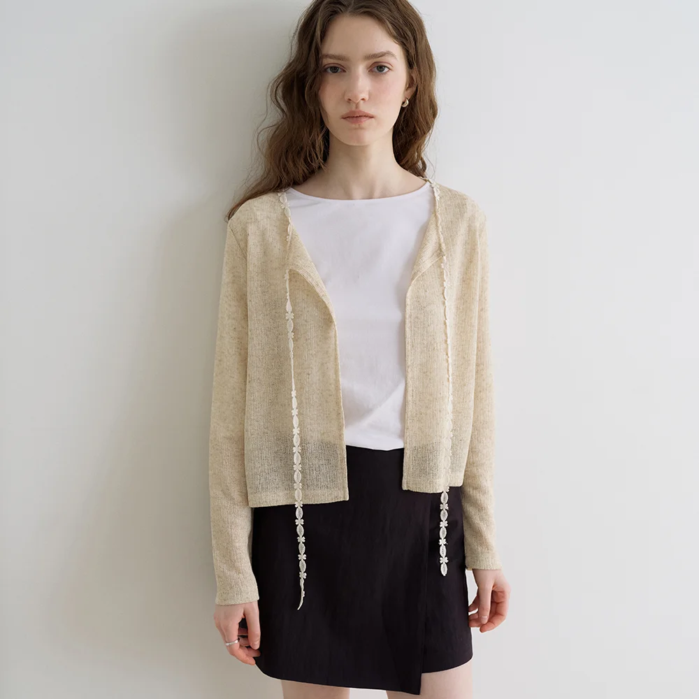 comos 1713 floral lace tie cardigan (oatmeal)