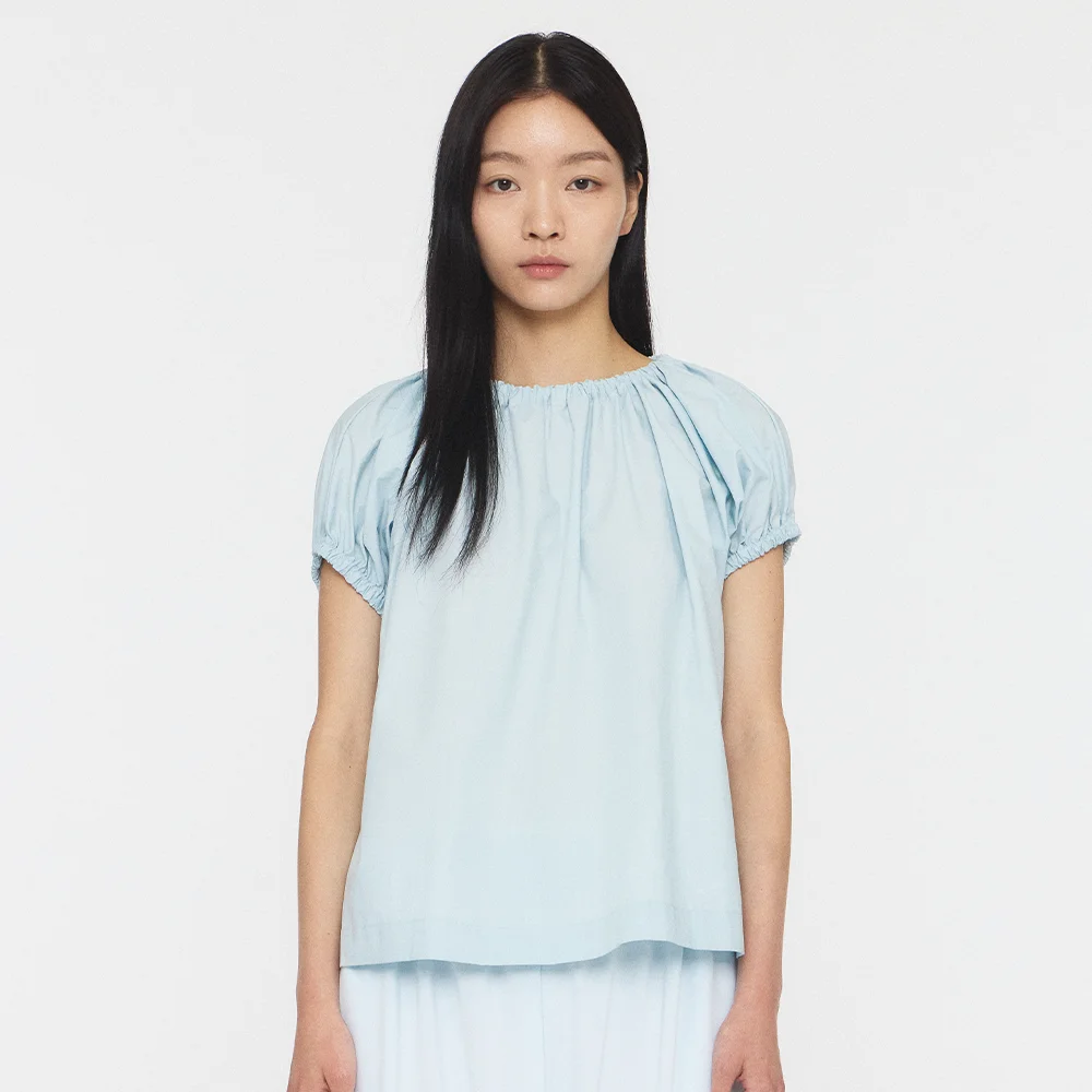 VOLUME SHIRRING T-SHIRT - BLUE