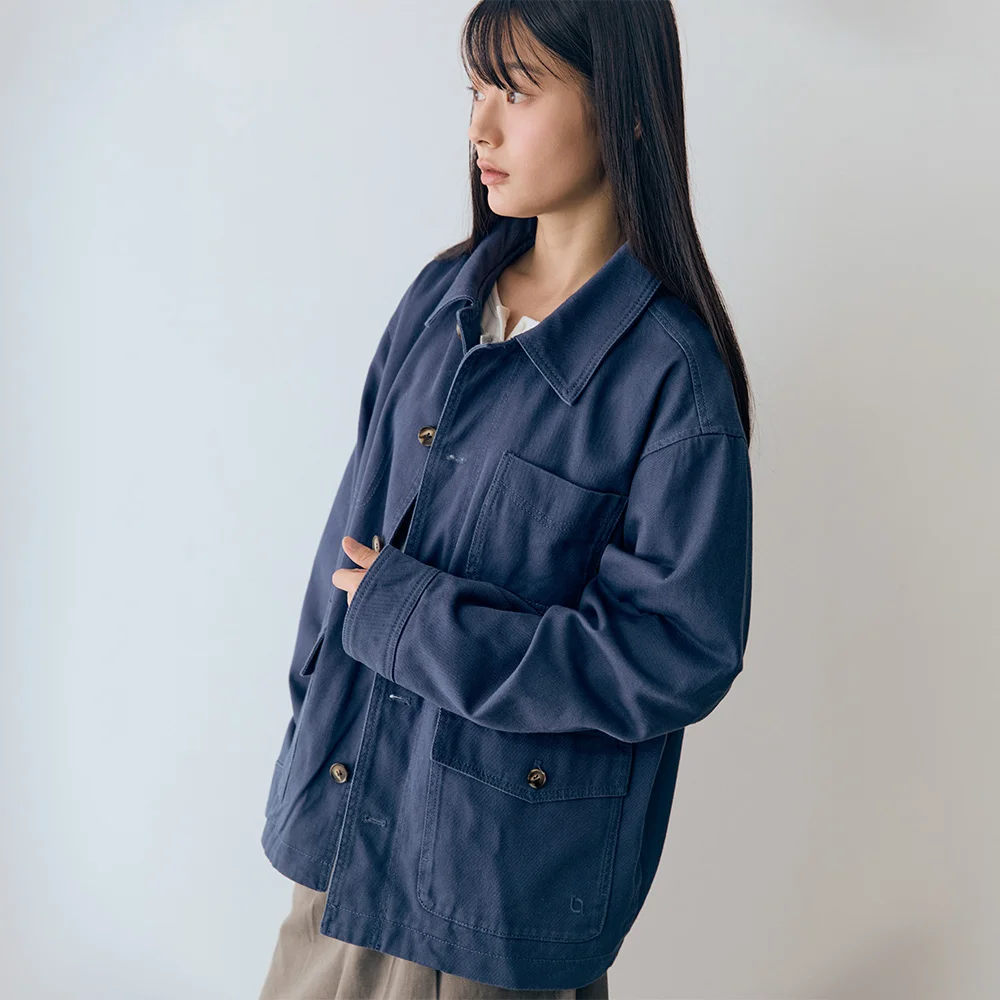純棉 斜紋 工裝 外套 Grayish Blue