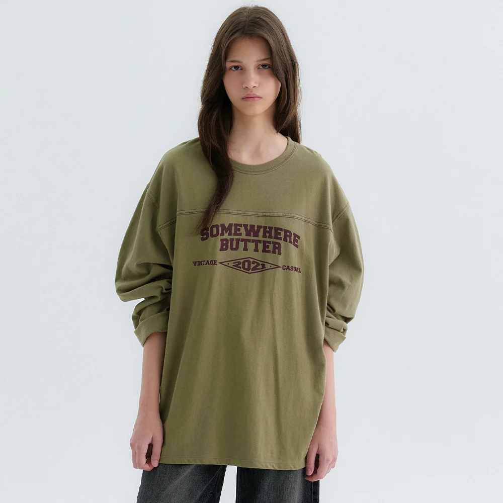 Long Stitch Square Logo Top - Khaki