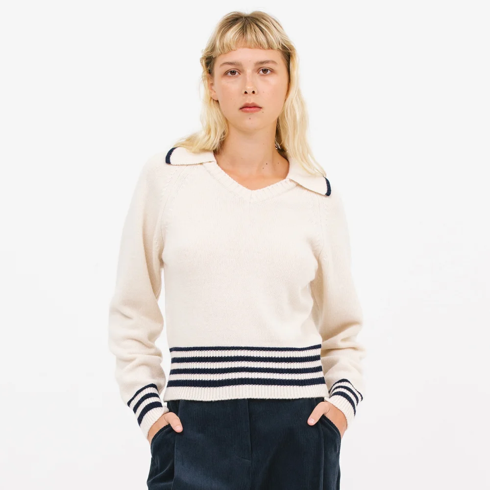 open collar stripe knit_cream