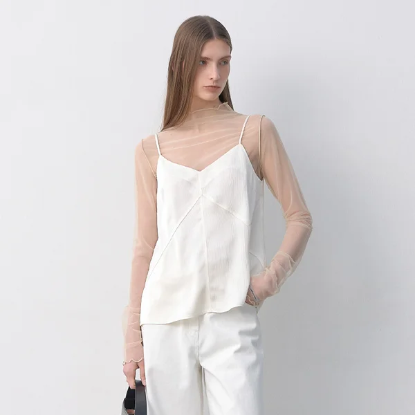 SATIN CREASE SLEEVELESS SET-UP TOP(BL-4305)_2Colors
