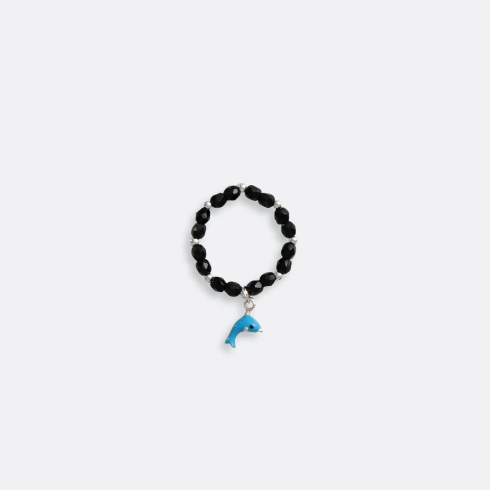 Silver dolphin silverball beads Ring 925銀色 海豚 吊飾 銀珠 鬆緊帶 黑色 串珠 戒指
